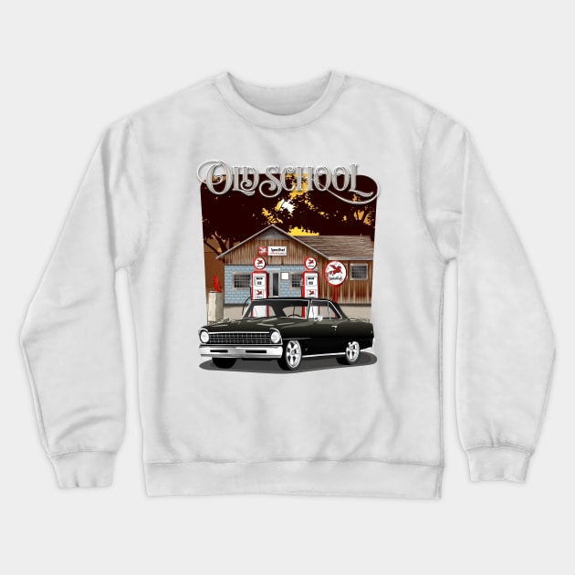 1967 Black Chevy II Nova Old School Print Crewneck Sweatshirt by RPM-ART